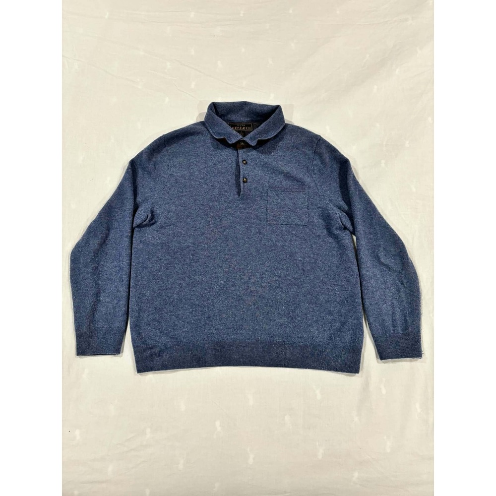 JSA Bank Reserve Mens Blue Wool Blend Knit Polo‎ Sweater L